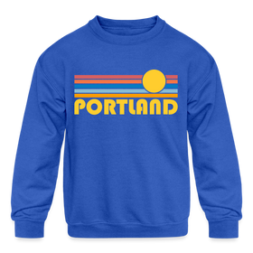 Portland, Oregon Youth Sweatshirt - Retro Sunrise Youth Portland Crewneck Sweatshirt