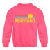 Portland, Oregon Youth Sweatshirt - Retro Sunrise Youth Portland Crewneck Sweatshirt - neon pink