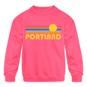 Portland, Oregon Youth Sweatshirt - Retro Sunrise Youth Portland Crewneck Sweatshirt