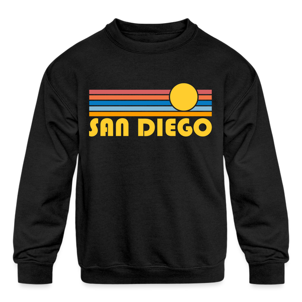 San Diego, California Youth Sweatshirt - Retro Sunrise Youth San Diego Crewneck Sweatshirt - black