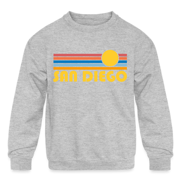 San Diego, California Youth Sweatshirt - Retro Sunrise Youth San Diego Crewneck Sweatshirt - heather gray