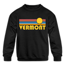 Vermont Youth Sweatshirt - Retro Sunrise Youth Vermont Crewneck Sweatshirt - black