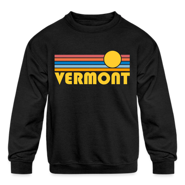 Vermont Youth Sweatshirt - Retro Sunrise Youth Vermont Crewneck Sweatshirt - black