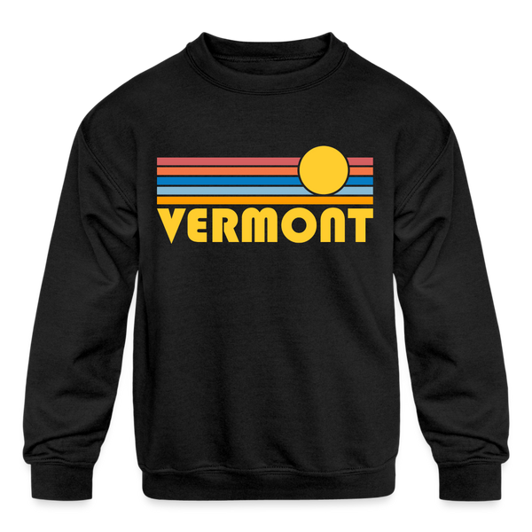 Vermont Youth Sweatshirt - Retro Sunrise Youth Vermont Crewneck Sweatshirt - black
