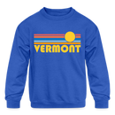 Vermont Youth Sweatshirt - Retro Sunrise Youth Vermont Crewneck Sweatshirt - royal blue