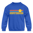 North Carolina Youth Sweatshirt - Retro Sunrise Youth North Carolina Crewneck Sweatshirt - royal blue