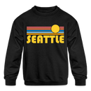 Seattle, Washington Youth Sweatshirt - Retro Sunrise Youth Seattle Crewneck Sweatshirt - black