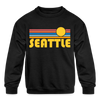 Seattle, Washington Youth Sweatshirt - Retro Sunrise Youth Seattle Crewneck Sweatshirt - black