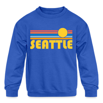 Seattle, Washington Youth Sweatshirt - Retro Sunrise Youth Seattle Crewneck Sweatshirt - royal blue