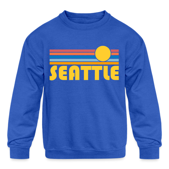 Seattle, Washington Youth Sweatshirt - Retro Sunrise Youth Seattle Crewneck Sweatshirt - royal blue