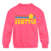 Seattle, Washington Youth Sweatshirt - Retro Sunrise Youth Seattle Crewneck Sweatshirt - neon pink