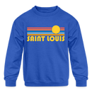 St. Louis, Missouri Youth Sweatshirt - Retro Sunrise Youth St. Louis Crewneck Sweatshirt - royal blue