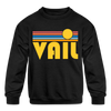 Vail, Colorado Youth Sweatshirt - Retro Sunrise Youth Vail Crewneck Sweatshirt - black
