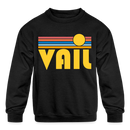 Vail, Colorado Youth Sweatshirt - Retro Sunrise Youth Vail Crewneck Sweatshirt - black