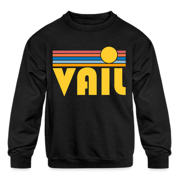 Vail, Colorado Youth Sweatshirt - Retro Sunrise Youth Vail Crewneck Sweatshirt - black