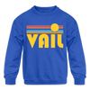 Vail, Colorado Youth Sweatshirt - Retro Sunrise Youth Vail Crewneck Sweatshirt - royal blue