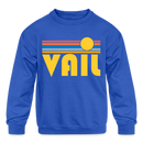 Vail, Colorado Youth Sweatshirt - Retro Sunrise Youth Vail Crewneck Sweatshirt - royal blue