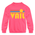 Vail, Colorado Youth Sweatshirt - Retro Sunrise Youth Vail Crewneck Sweatshirt - neon pink