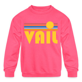Vail, Colorado Youth Sweatshirt - Retro Sunrise Youth Vail Crewneck Sweatshirt