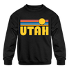 Utah Youth Sweatshirt - Retro Sunrise Youth Utah Crewneck Sweatshirt - black