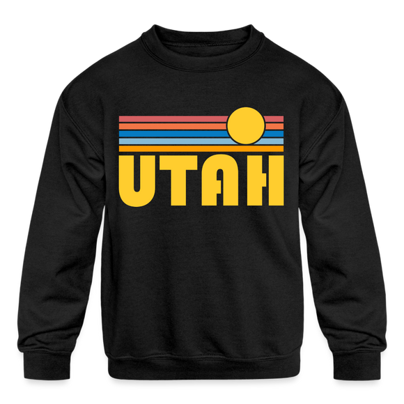 Utah Youth Sweatshirt - Retro Sunrise Youth Utah Crewneck Sweatshirt - black