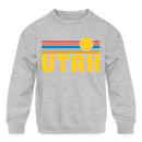 Utah Youth Sweatshirt - Retro Sunrise Youth Utah Crewneck Sweatshirt - heather gray