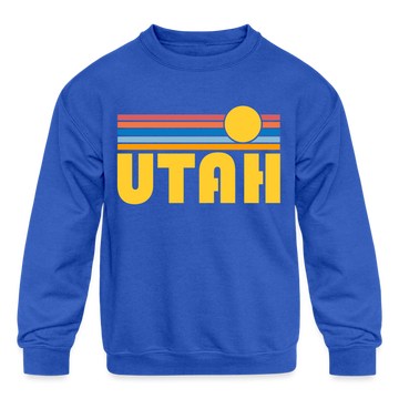 Utah Youth Sweatshirt - Retro Sunrise Youth Utah Crewneck Sweatshirt - royal blue