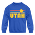 Utah Youth Sweatshirt - Retro Sunrise Youth Utah Crewneck Sweatshirt - royal blue