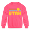 Utah Youth Sweatshirt - Retro Sunrise Youth Utah Crewneck Sweatshirt - neon pink