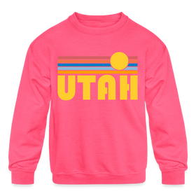 Utah Youth Sweatshirt - Retro Sunrise Youth Utah Crewneck Sweatshirt