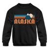 Alaska Youth Sweatshirt - Retro Mountain Youth Alaska Crewneck Sweatshirt - black