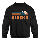 Alaska Youth Sweatshirt - Retro Mountain Youth Alaska Crewneck Sweatshirt - black