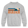 Alaska Youth Sweatshirt - Retro Mountain Youth Alaska Crewneck Sweatshirt - heather gray