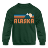 Alaska Youth Sweatshirt - Retro Mountain Youth Alaska Crewneck Sweatshirt - forest green