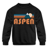 Aspen, Colorado Youth Sweatshirt - Retro Mountain Youth Aspen Crewneck Sweatshirt - black