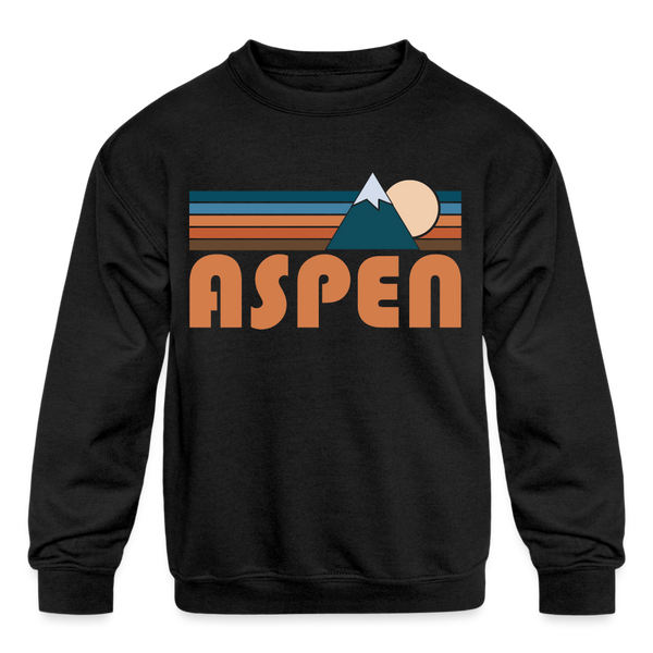Aspen, Colorado Youth Sweatshirt - Retro Mountain Youth Aspen Crewneck Sweatshirt - black