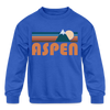 Aspen, Colorado Youth Sweatshirt - Retro Mountain Youth Aspen Crewneck Sweatshirt - royal blue