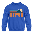 Aspen, Colorado Youth Sweatshirt - Retro Mountain Youth Aspen Crewneck Sweatshirt - royal blue