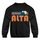 Alta, Utah Youth Sweatshirt - Retro Mountain Youth Alta Crewneck Sweatshirt - black