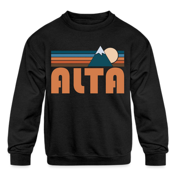 Alta, Utah Youth Sweatshirt - Retro Mountain Youth Alta Crewneck Sweatshirt - black