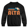 Alta, Utah Youth Sweatshirt - Retro Mountain Youth Alta Crewneck Sweatshirt - black