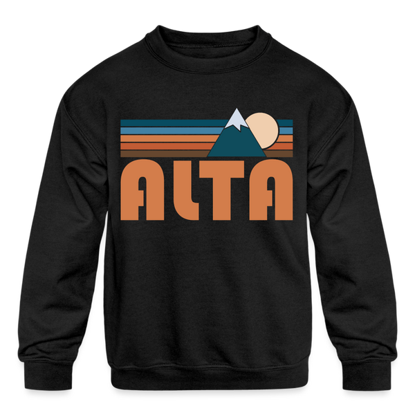 Alta, Utah Youth Sweatshirt - Retro Mountain Youth Alta Crewneck Sweatshirt - black