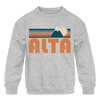 Alta, Utah Youth Sweatshirt - Retro Mountain Youth Alta Crewneck Sweatshirt - heather gray