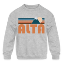 Alta, Utah Youth Sweatshirt - Retro Mountain Youth Alta Crewneck Sweatshirt - heather gray