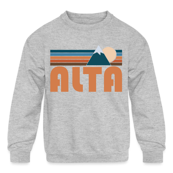 Alta, Utah Youth Sweatshirt - Retro Mountain Youth Alta Crewneck Sweatshirt - heather gray