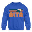 Alta, Utah Youth Sweatshirt - Retro Mountain Youth Alta Crewneck Sweatshirt - royal blue