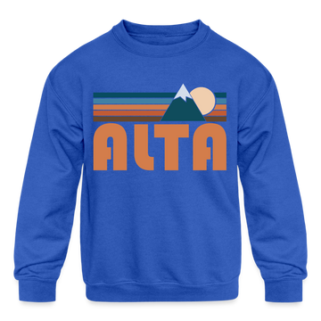 Alta, Utah Youth Sweatshirt - Retro Mountain Youth Alta Crewneck Sweatshirt - royal blue