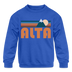 Alta, Utah Youth Sweatshirt - Retro Mountain Youth Alta Crewneck Sweatshirt - royal blue