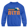 Alta, Utah Youth Sweatshirt - Retro Mountain Youth Alta Crewneck Sweatshirt - royal blue