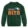Alta, Utah Youth Sweatshirt - Retro Mountain Youth Alta Crewneck Sweatshirt - forest green